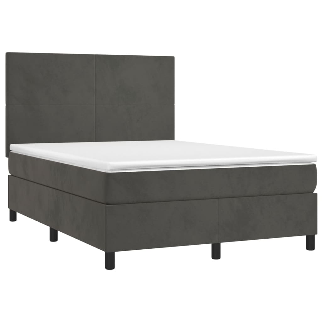 Κρεβάτι Boxspring με Στρώμα Σκούρο Γκρι 140x190 εκ. Βελούδινο - Pakobazaar