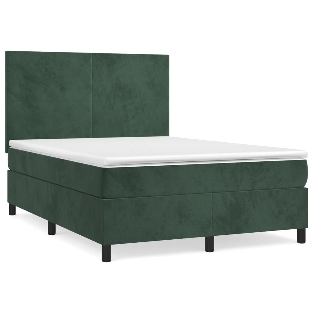 Κρεβάτι Boxspring με Στρώμα Σκούρο Πράσινο 140x190εκ. Βελούδινο