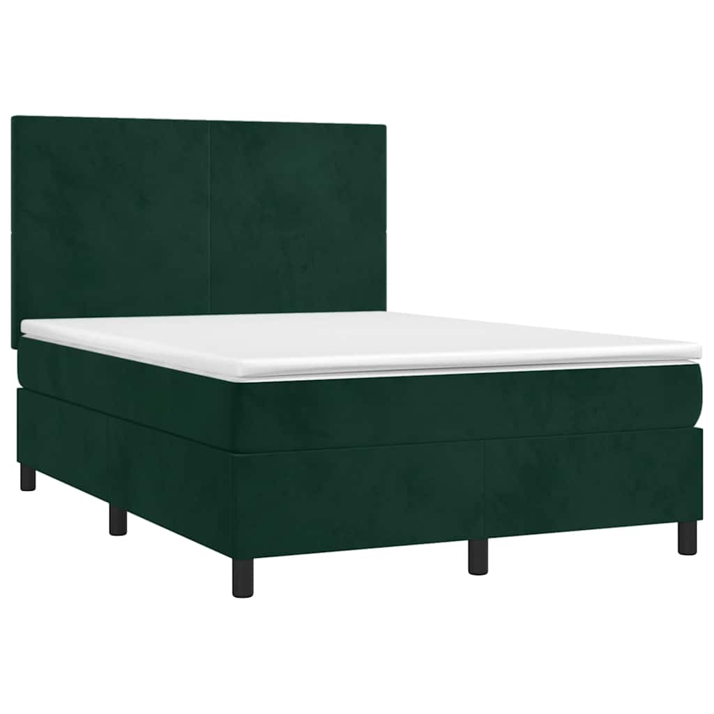 Κρεβάτι Boxspring με Στρώμα Σκούρο Πράσινο 140x190εκ. Βελούδινο