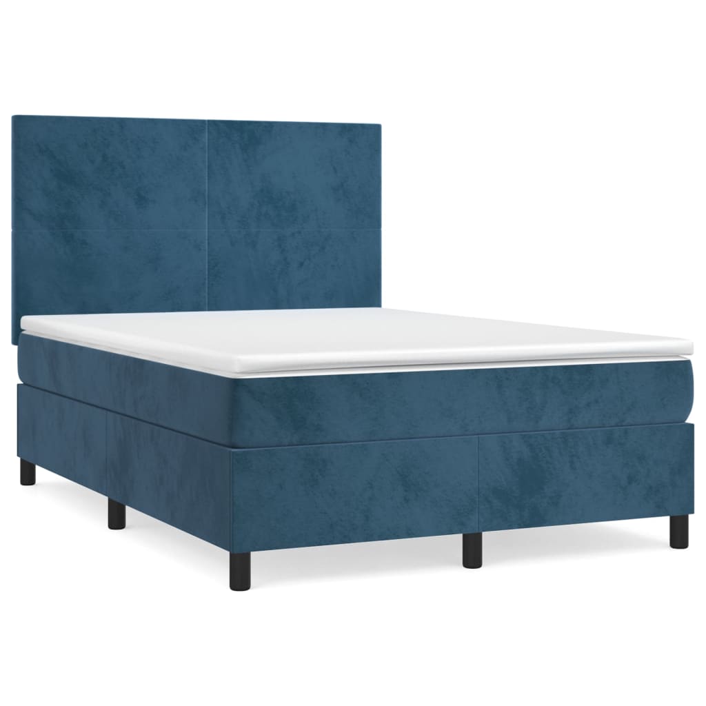 Κρεβάτι Boxspring με Στρώμα Σκούρο Μπλε 140x190 εκ. Βελούδινο