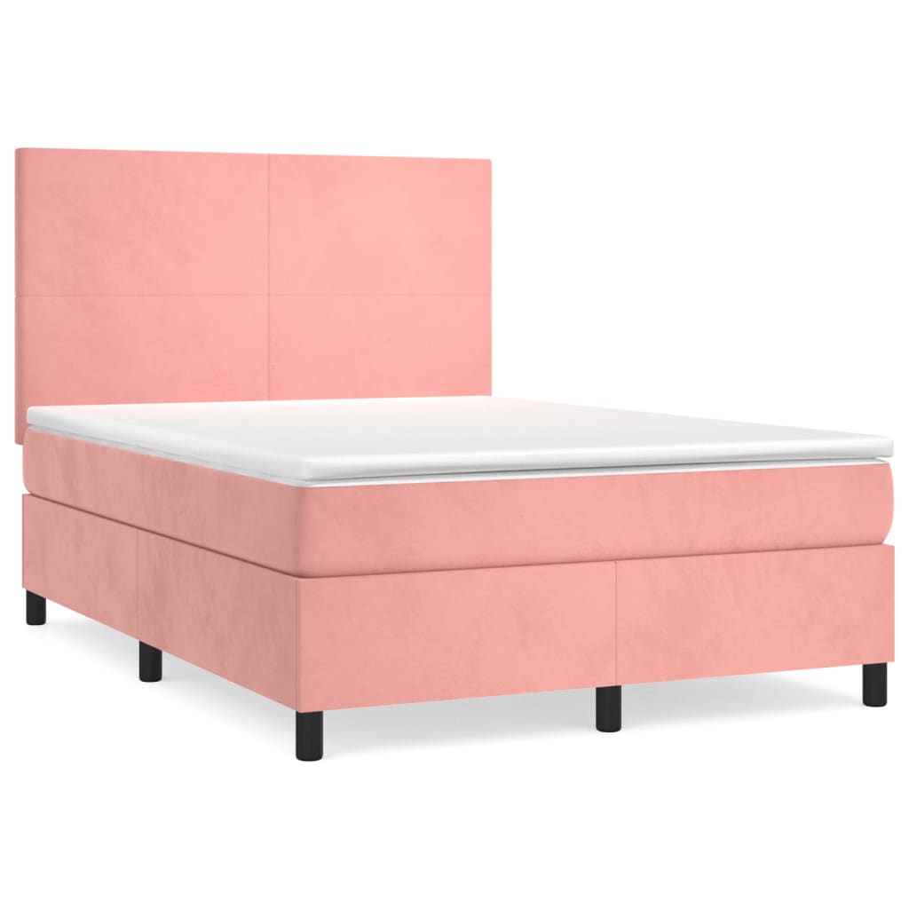 Κρεβάτι Boxspring με Στρώμα Ροζ 140x190 εκ. Βελούδινο