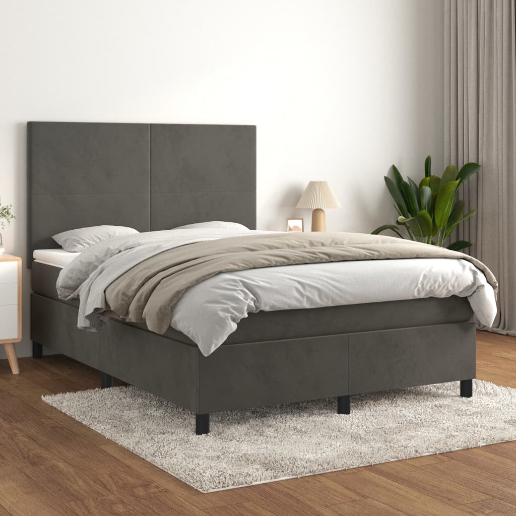 Κρεβάτι Boxspring με Στρώμα Σκούρο Γκρι 140x200 εκ. Βελούδινο - Pakobazaar