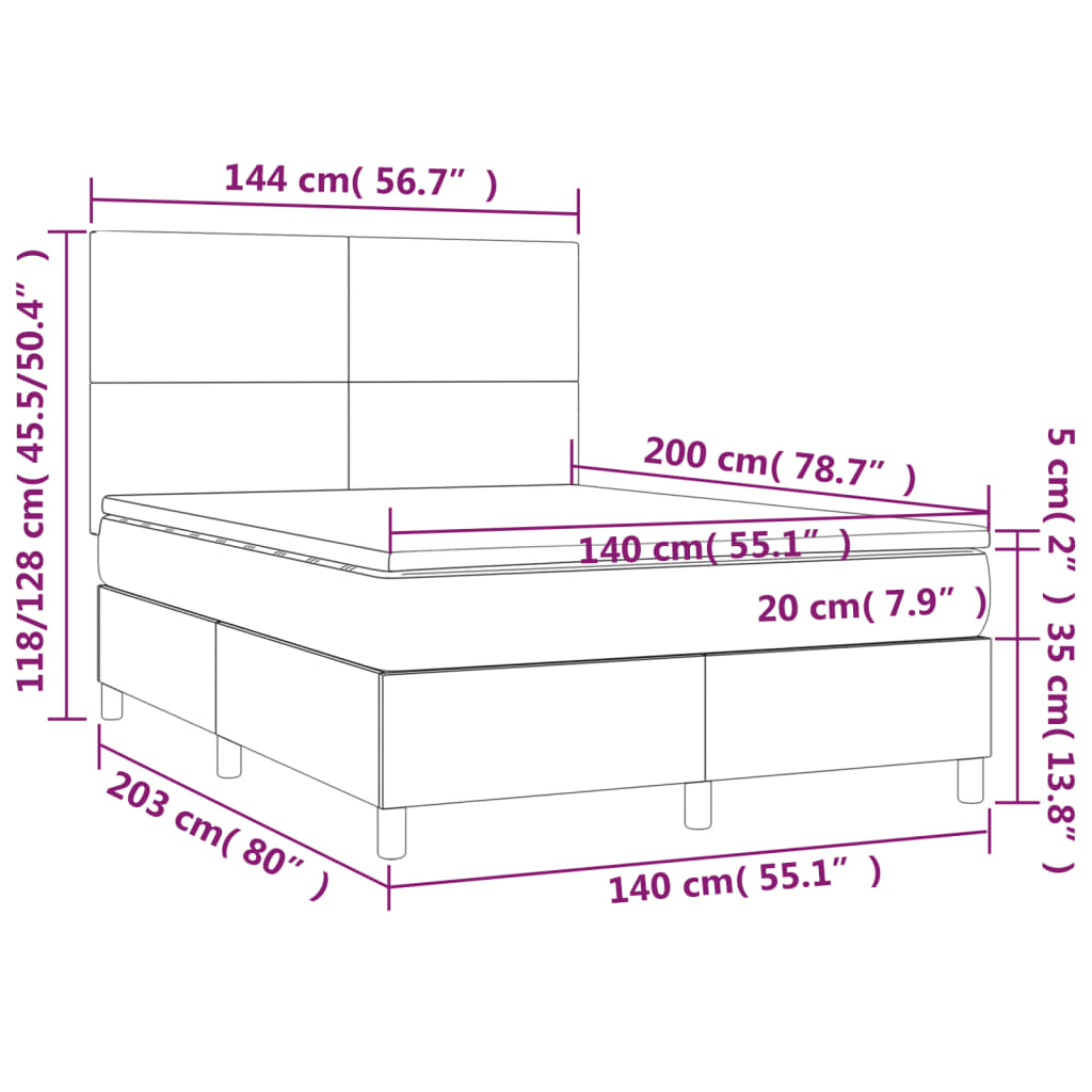 Κρεβάτι Boxspring με Στρώμα Σκούρο Μπλε 140x200 εκ. Βελούδινο