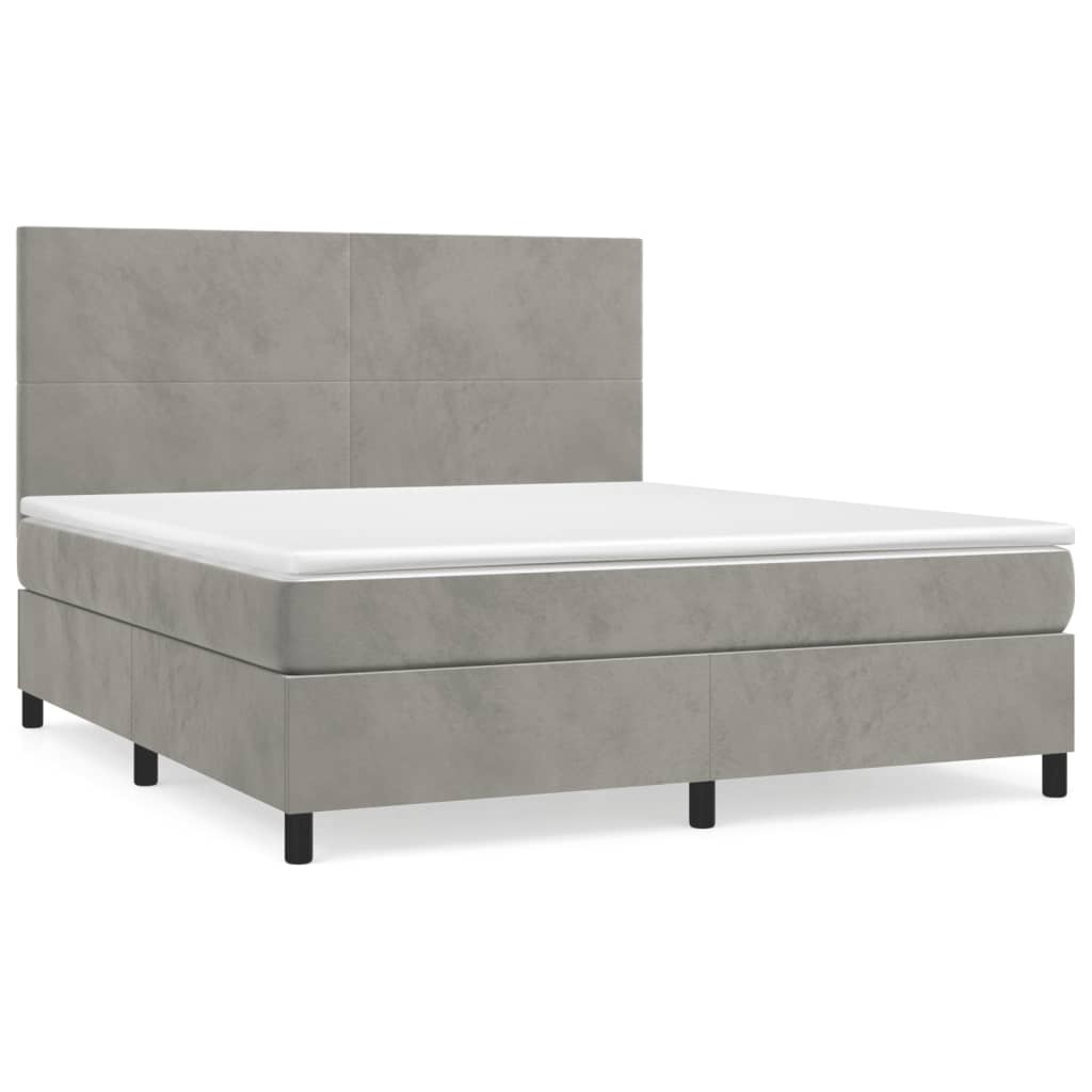 Κρεβάτι Boxspring με Στρώμα Ανοιχτό Γκρι 160x200 εκ. Βελούδινο - Pakobazaar