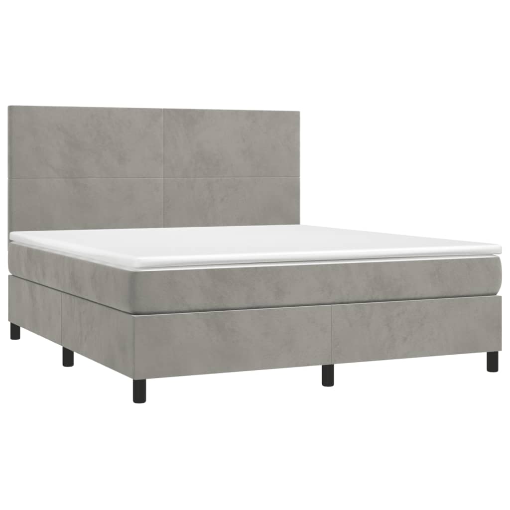 Κρεβάτι Boxspring με Στρώμα Ανοιχτό Γκρι 160x200 εκ. Βελούδινο - Pakobazaar