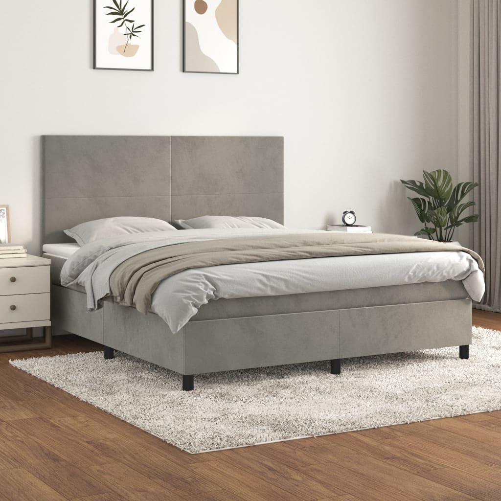 Κρεβάτι Boxspring με Στρώμα Ανοιχτό Γκρι 160x200 εκ. Βελούδινο - Pakobazaar
