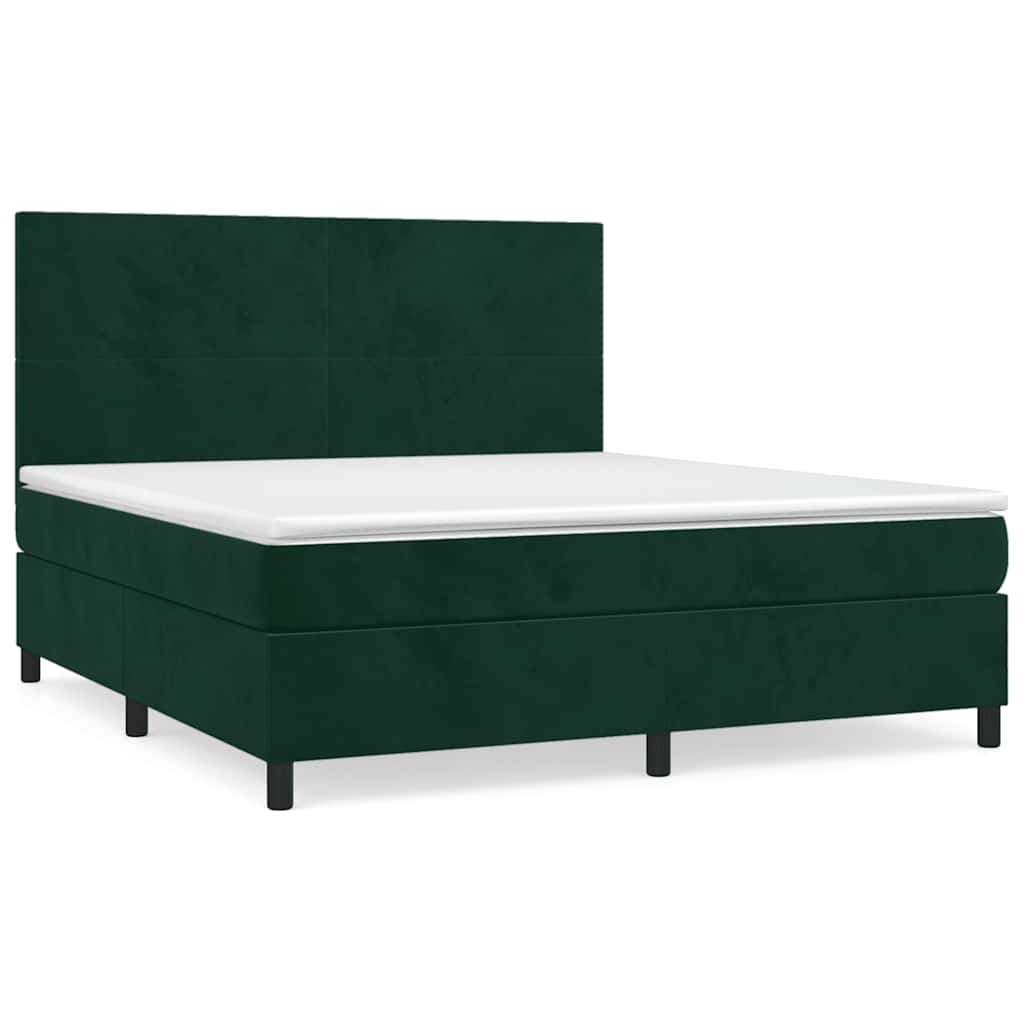 Κρεβάτι Boxspring με Στρώμα Σκούρο Πράσινο 160x200εκ. Βελούδινο