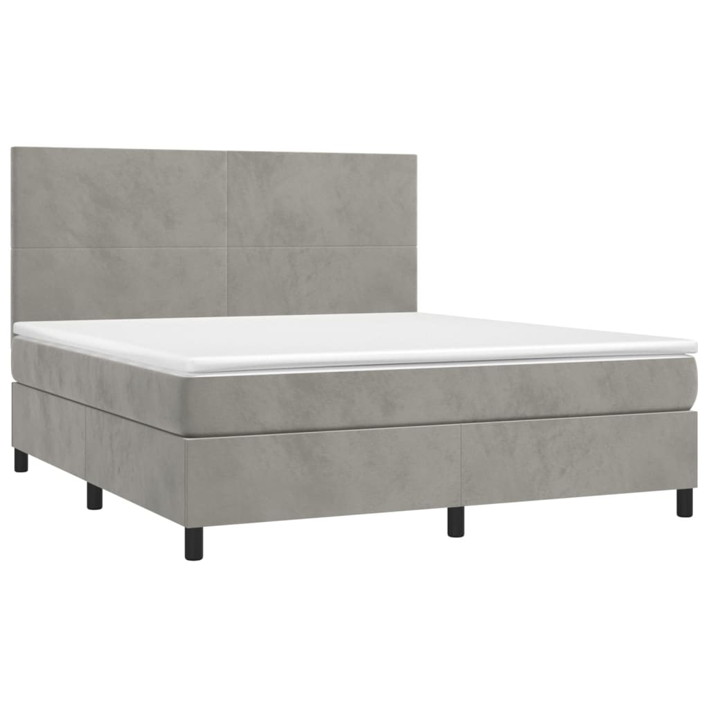 Κρεβάτι Boxspring με Στρώμα Ανοιχτό Γκρι 180x200 εκ. Βελούδινο - Pakobazaar
