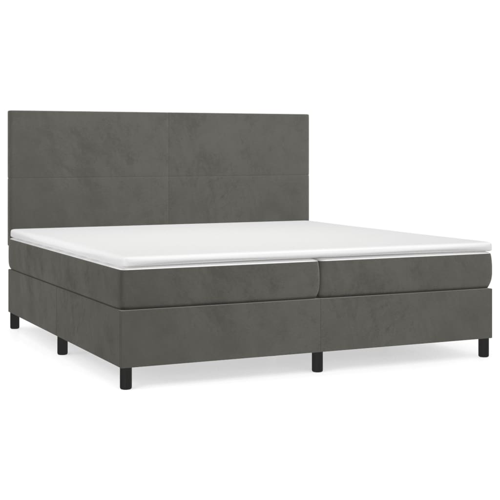 Κρεβάτι Boxspring με Στρώμα Σκούρο Γκρι 200x200 εκ. Βελούδινο