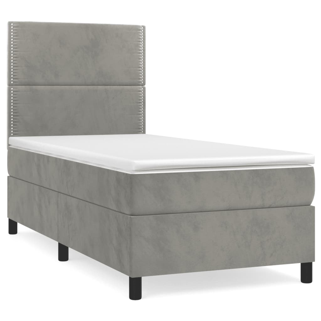 Κρεβάτι Boxspring με Στρώμα Ανοιχτό Γκρι 80x200 εκ. Βελούδινο - Pakobazaar