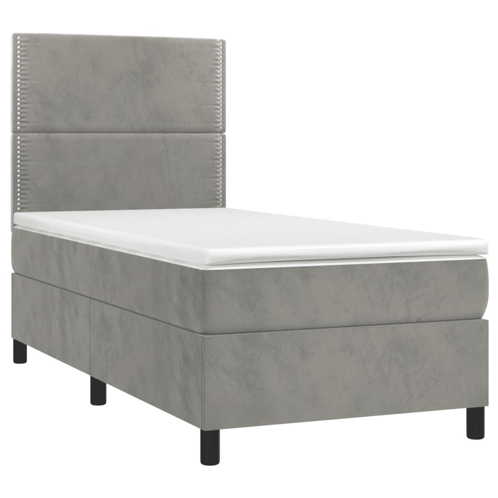 Κρεβάτι Boxspring με Στρώμα Ανοιχτό Γκρι 80x200 εκ. Βελούδινο - Pakobazaar
