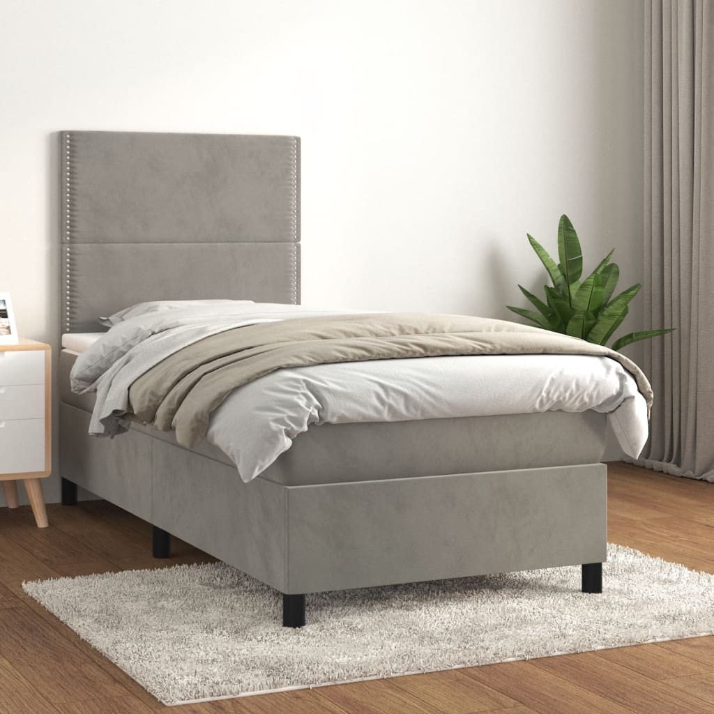 Κρεβάτι Boxspring με Στρώμα Ανοιχτό Γκρι 80x200 εκ. Βελούδινο - Pakobazaar