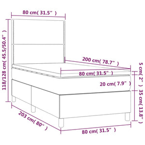 Κρεβάτι Boxspring με Στρώμα Σκούρο Γκρι 80x200 εκ. Βελούδινο