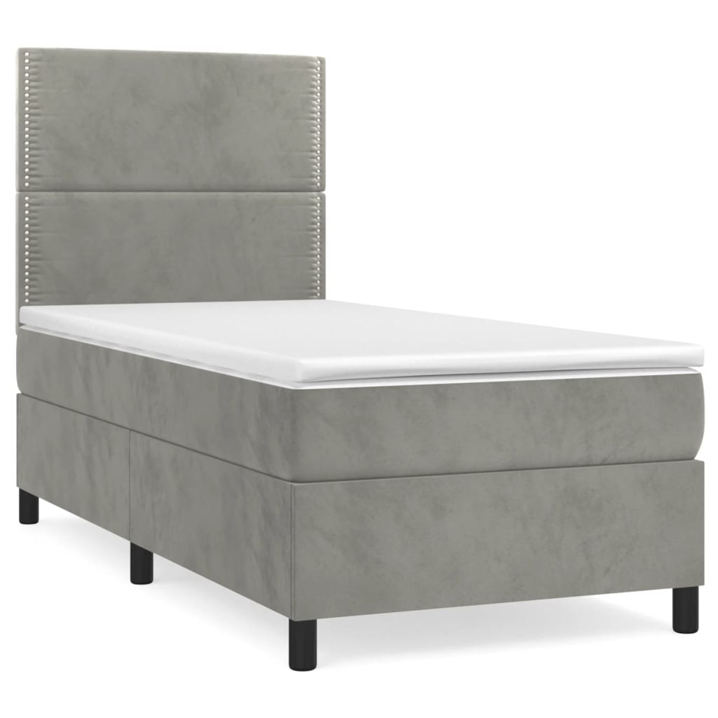 Κρεβάτι Boxspring με Στρώμα Ανοιχτό Γκρι 90x190 εκ. Βελούδινο