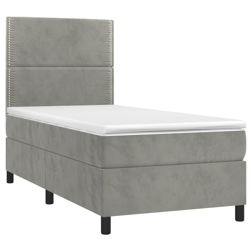 Κρεβάτι Boxspring με Στρώμα Ανοιχτό Γκρι 90x190 εκ. Βελούδινο