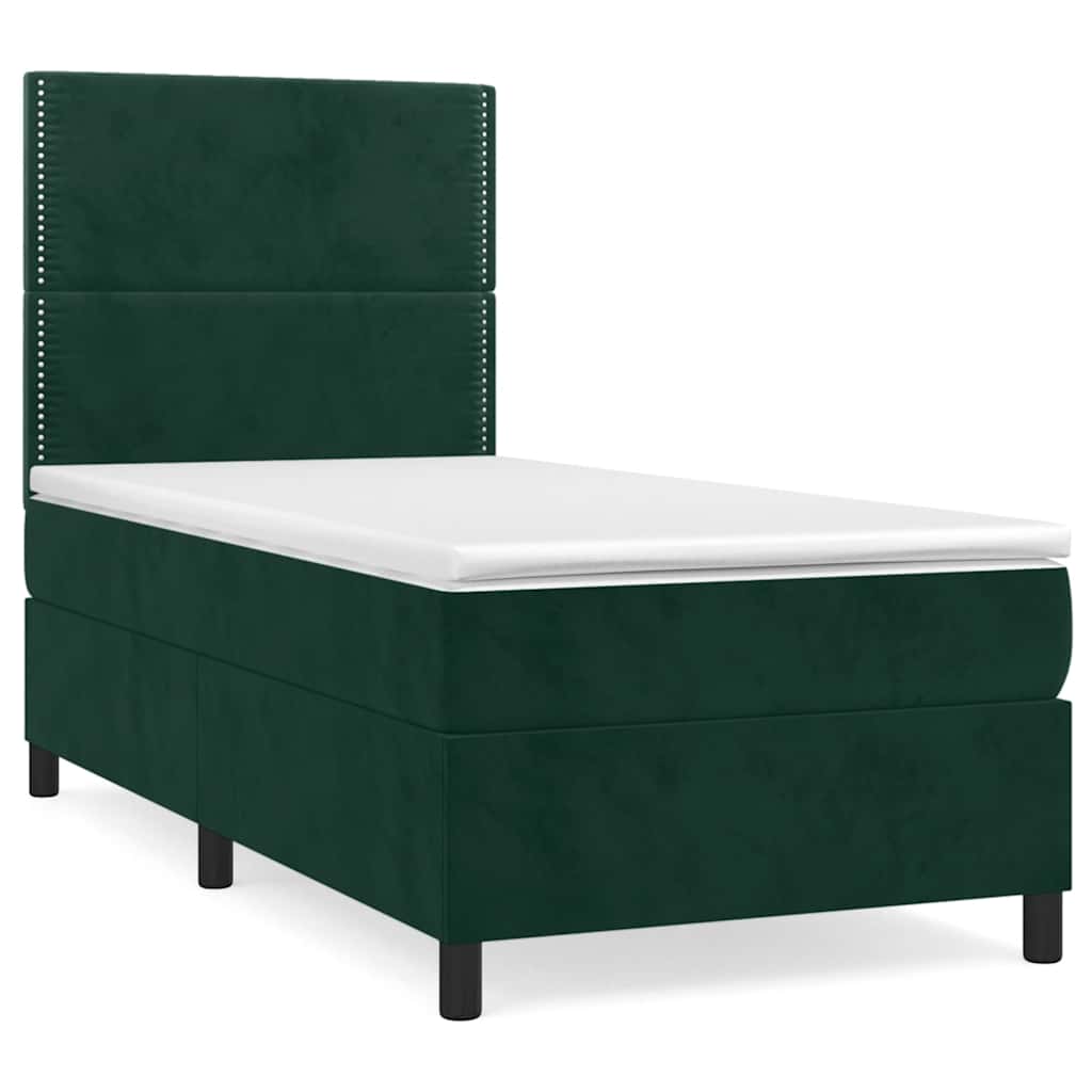Κρεβάτι Boxspring με Στρώμα Σκούρο Πράσινο 90x190 εκ. Βελούδινο