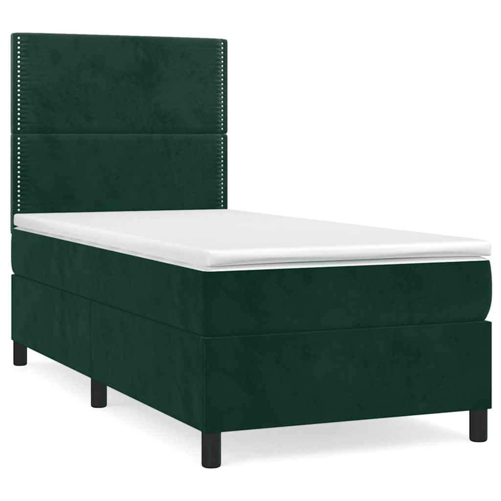 Κρεβάτι Boxspring με Στρώμα Σκούρο Πράσινο 90x200 εκ. Βελούδινο