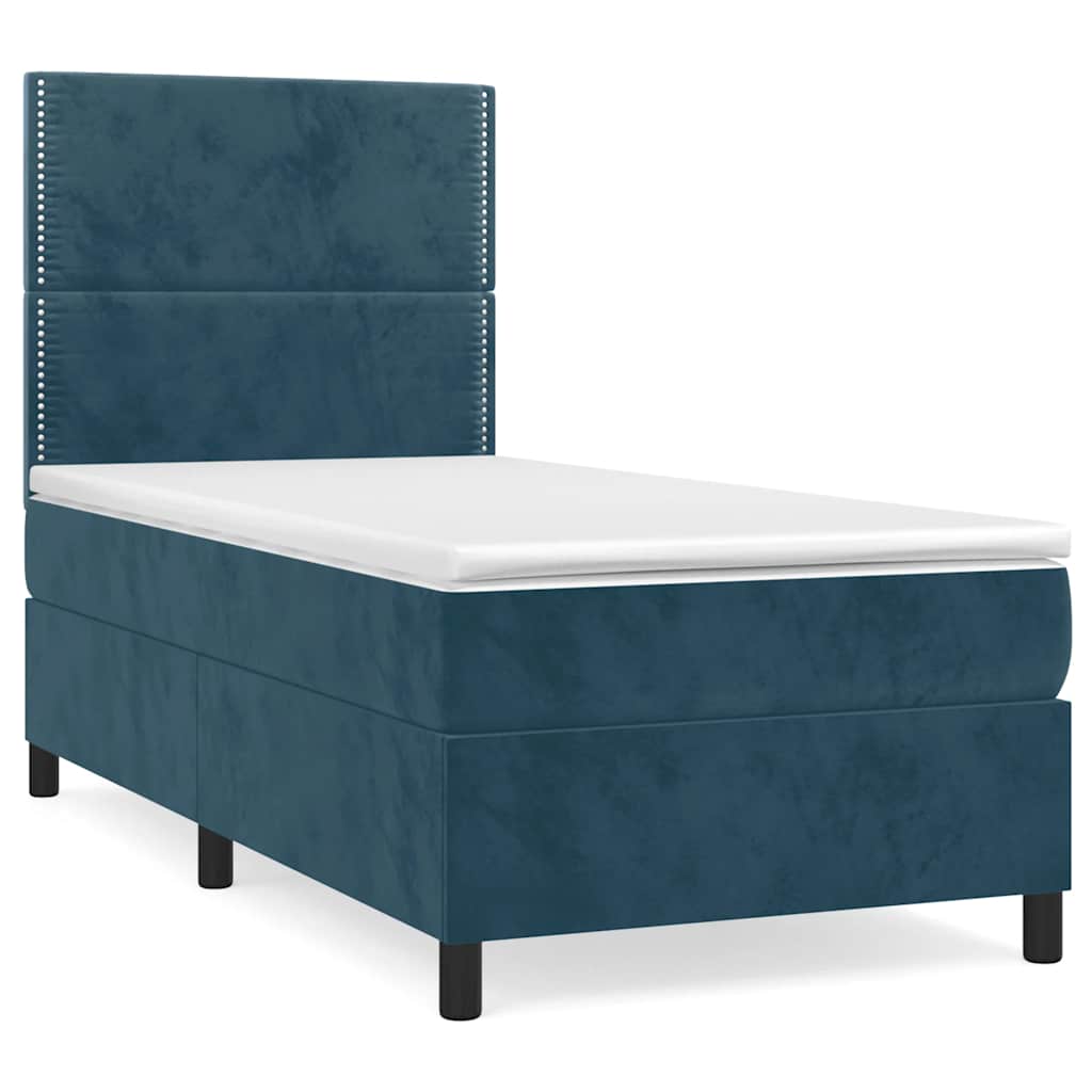 Κρεβάτι Boxspring με Στρώμα Σκούρο Μπλε 90x200 εκ. Βελούδινο