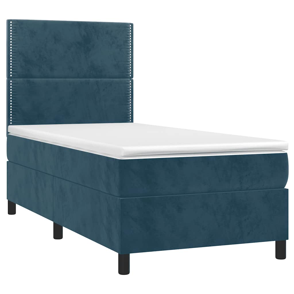 Κρεβάτι Boxspring με Στρώμα Σκούρο Μπλε 90x200 εκ. Βελούδινο