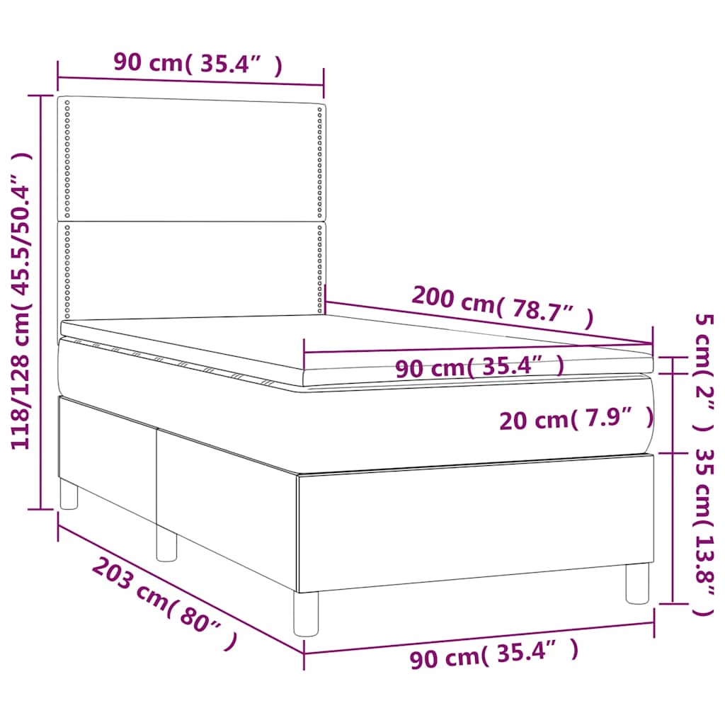 Κρεβάτι Boxspring με Στρώμα Σκούρο Μπλε 90x200 εκ. Βελούδινο