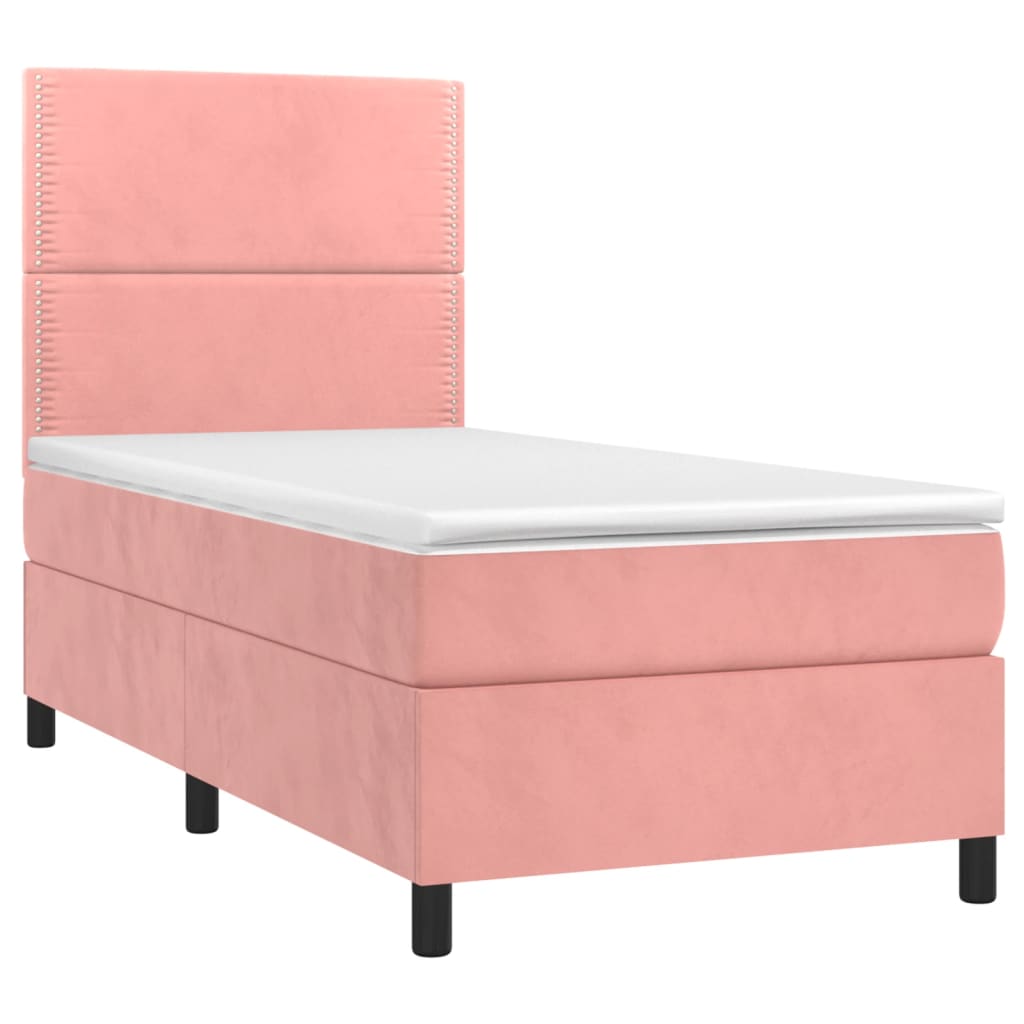 Κρεβάτι Boxspring με Στρώμα Ροζ 100x200 εκ. Βελούδινο