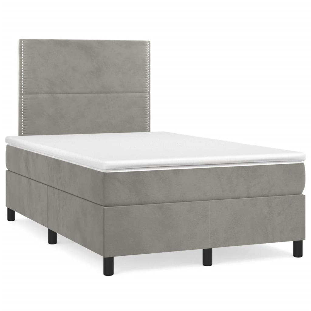 Κρεβάτι Boxspring με Στρώμα Ανοιχτό Γκρι 120x200 εκ. Βελούδινο