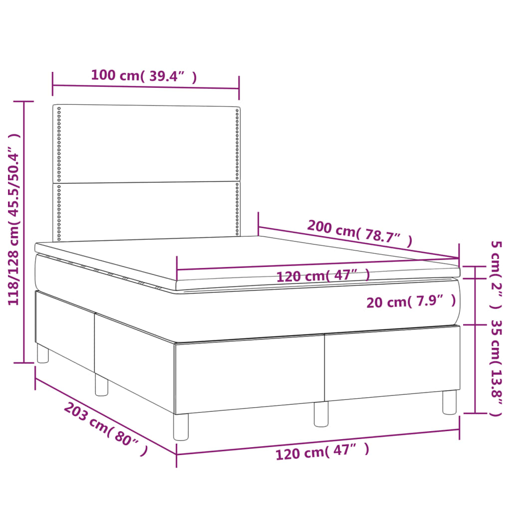 Κρεβάτι Boxspring με Στρώμα Σκούρο Γκρι 120x200 εκ. Βελούδινο - Pakobazaar