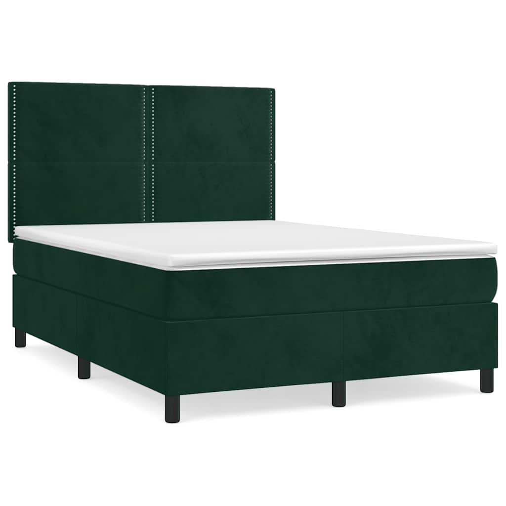 Κρεβάτι Boxspring με Στρώμα Σκούρο Πράσινο 140x190εκ. Βελούδινο