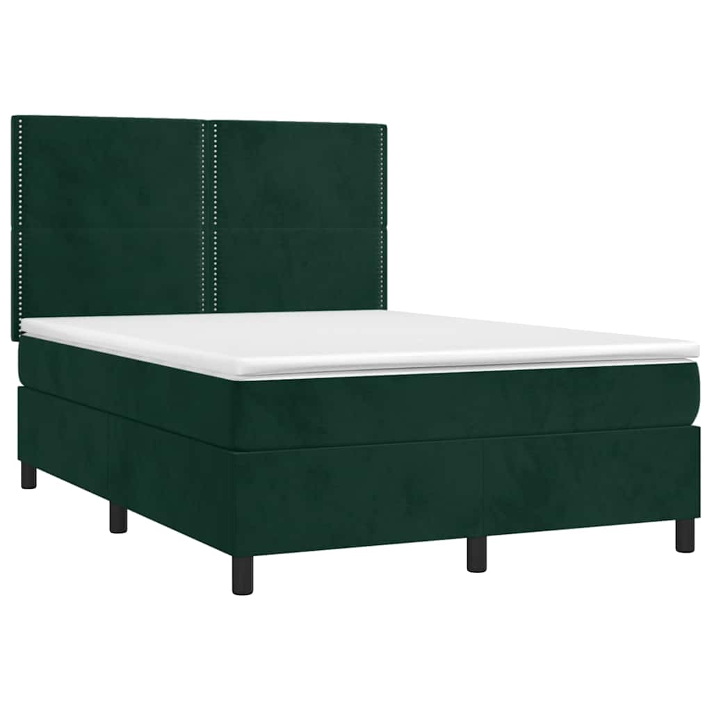 Κρεβάτι Boxspring με Στρώμα Σκούρο Πράσινο 140x190εκ. Βελούδινο