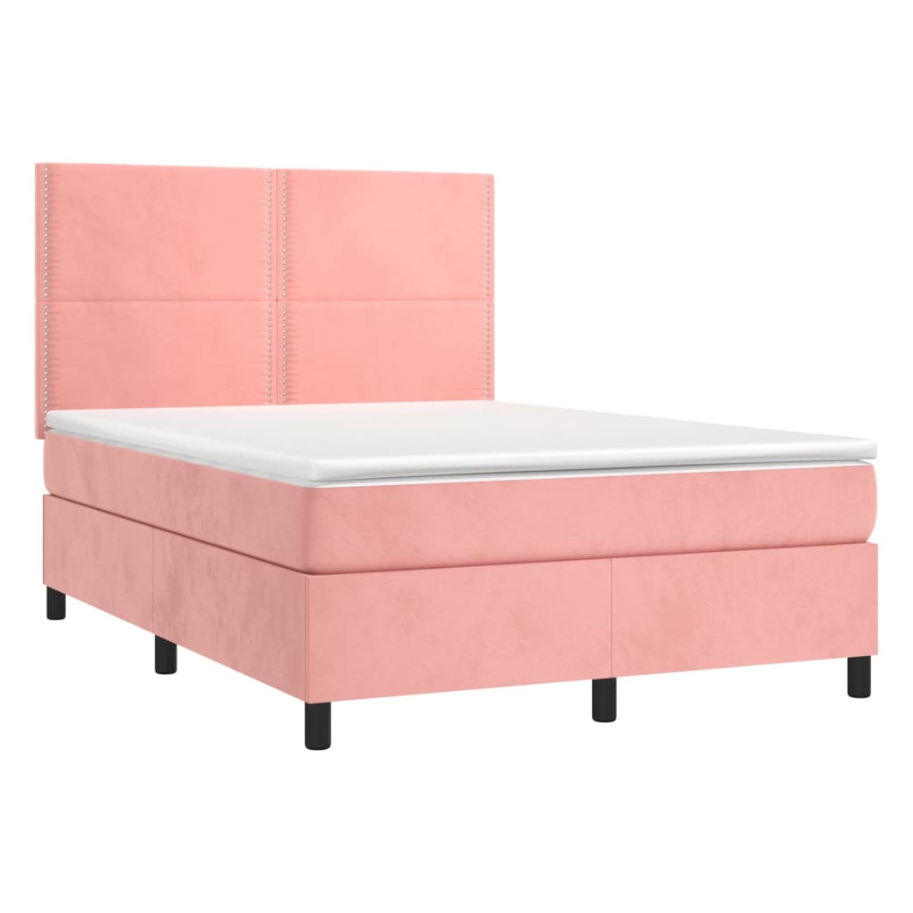 Κρεβάτι Boxspring με Στρώμα Ροζ 140x190 εκ. Βελούδινο