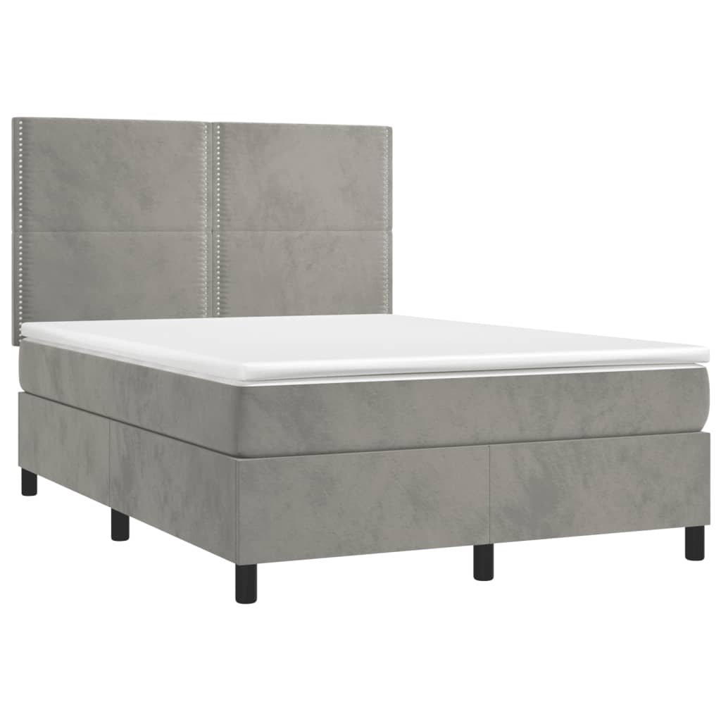 Κρεβάτι Boxspring με Στρώμα Ανοιχτό Γκρι 140x200 εκ. Βελούδινο