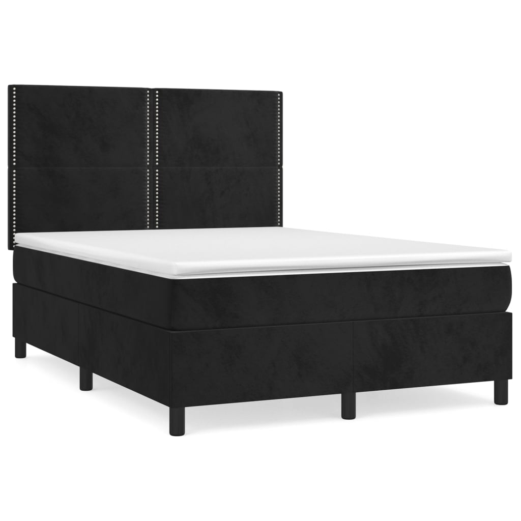 Κρεβάτι Boxspring με Στρώμα Μαύρο 140x200 εκ. Βελούδινο