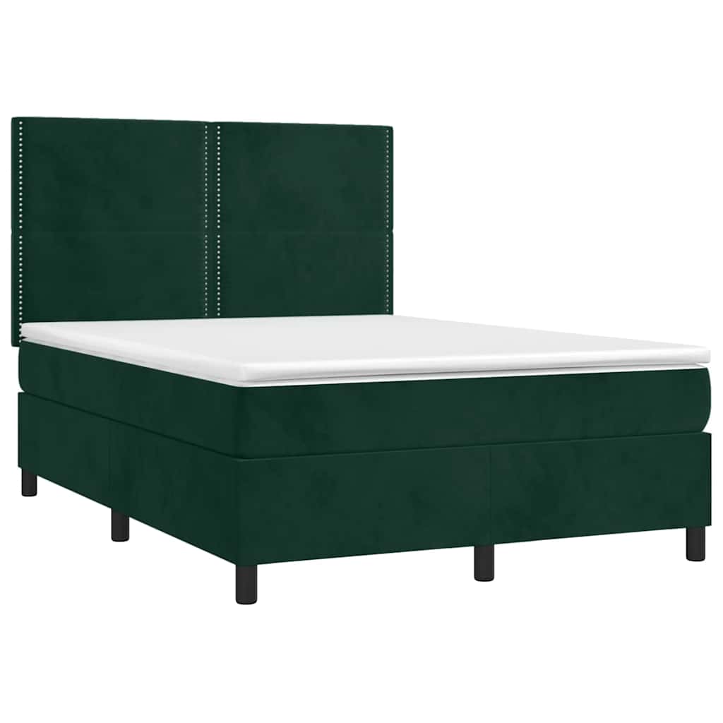Κρεβάτι Boxspring με Στρώμα Σκούρο Πράσινο 140x200εκ. Βελούδινο