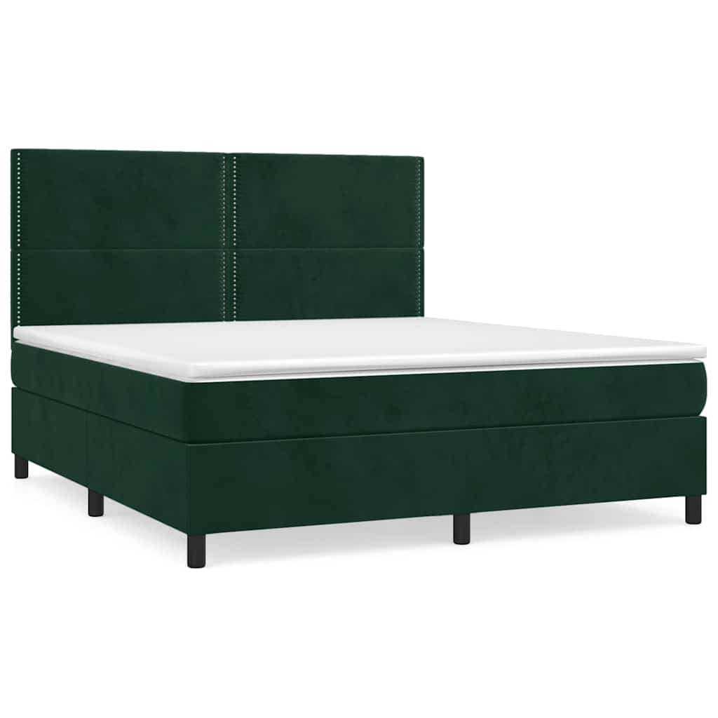 Κρεβάτι Boxspring με Στρώμα Σκούρο Πράσινο 160x200εκ. Βελούδινο