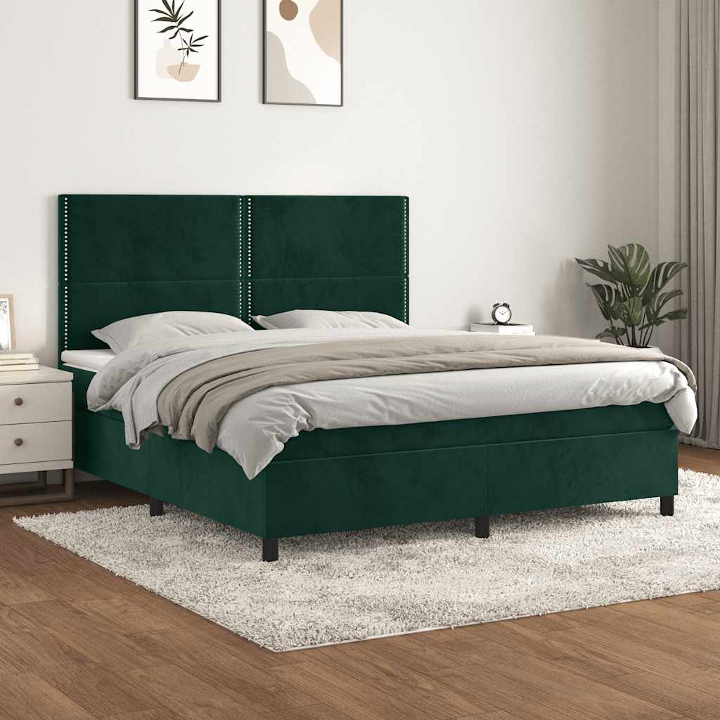 Κρεβάτι Boxspring με Στρώμα Σκούρο Πράσινο 160x200εκ. Βελούδινο