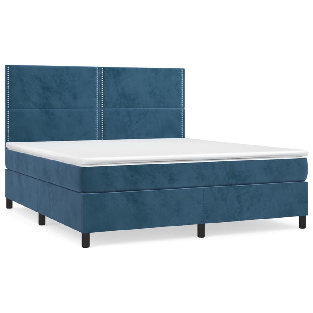 Κρεβάτι Boxspring με Στρώμα Σκούρο Μπλε 160x200 εκ. Βελούδινο