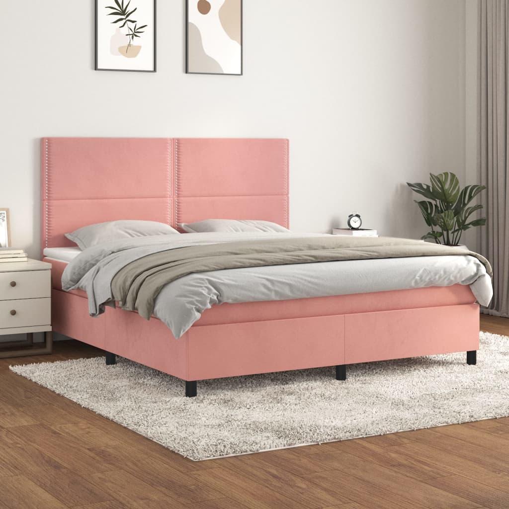Κρεβάτι Boxspring με Στρώμα Ροζ 160x200 εκ. Βελούδινο