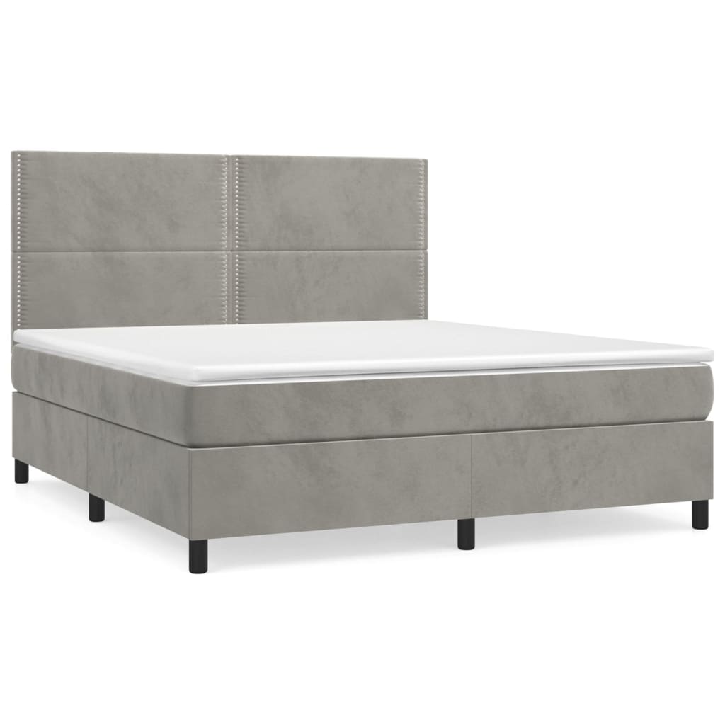 Κρεβάτι Boxspring με Στρώμα Ανοιχτό Γκρι 180x200 εκ. Βελούδινο