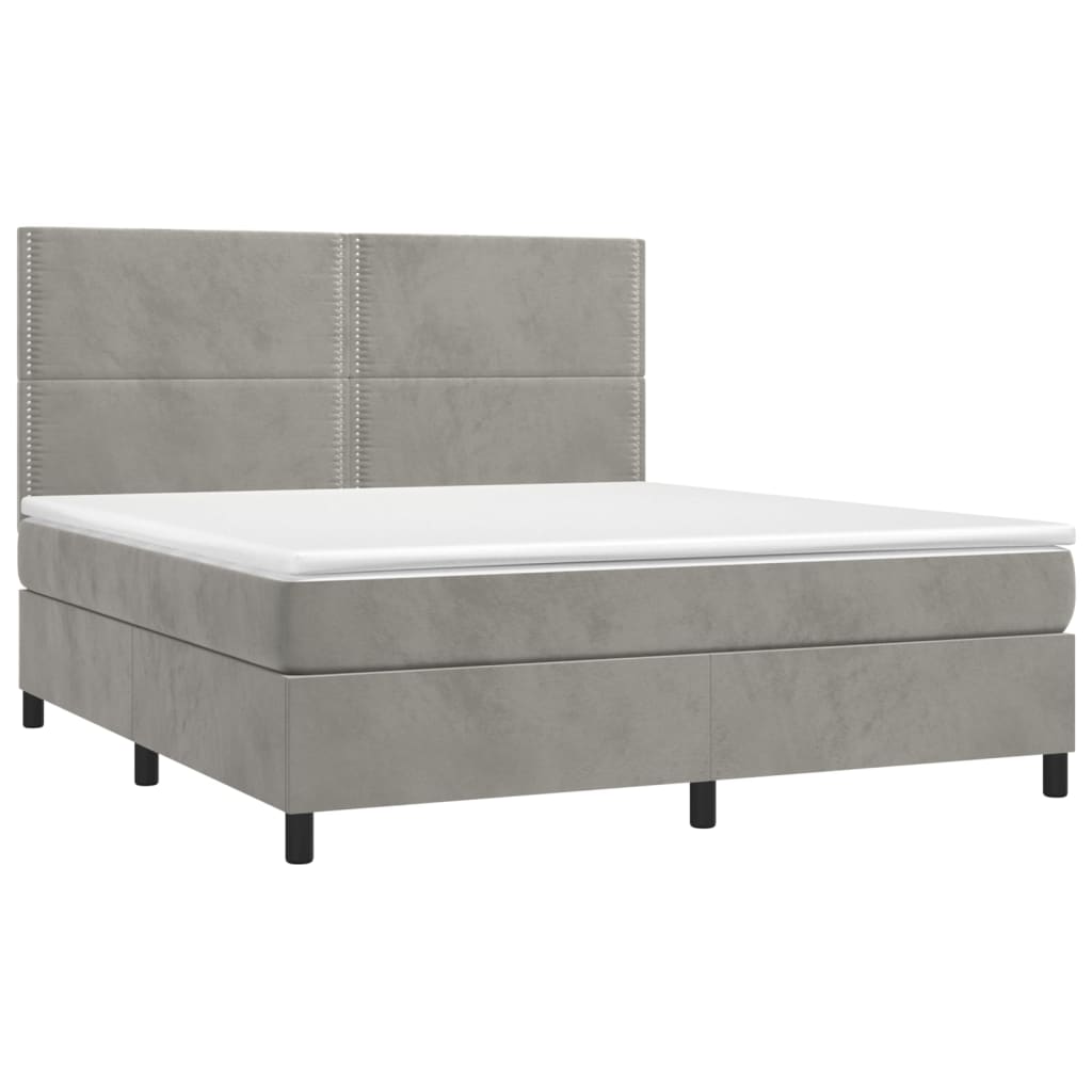 Κρεβάτι Boxspring με Στρώμα Ανοιχτό Γκρι 180x200 εκ. Βελούδινο