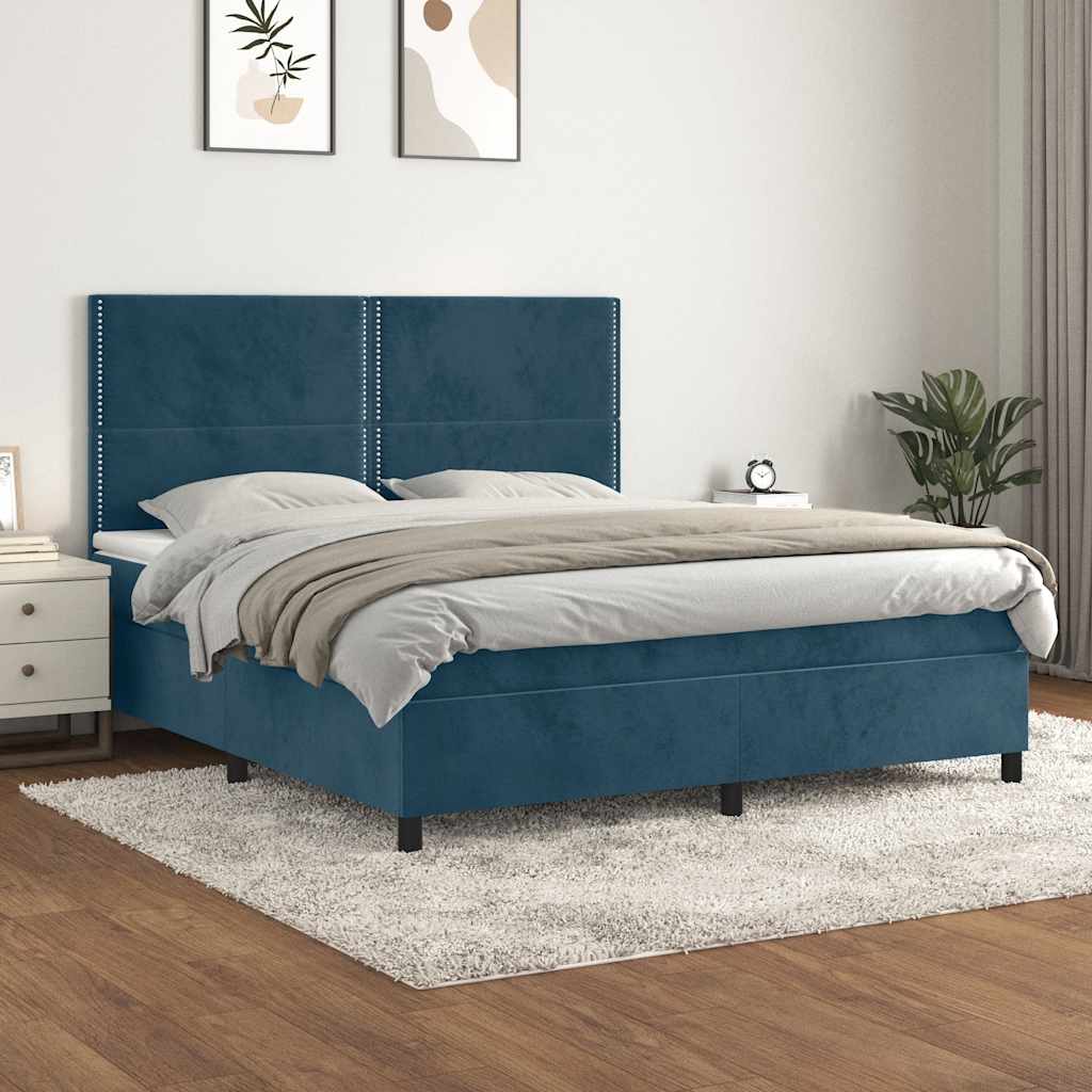 Κρεβάτι Boxspring με Στρώμα Σκούρο Μπλε 180x200 εκ. Βελούδινο