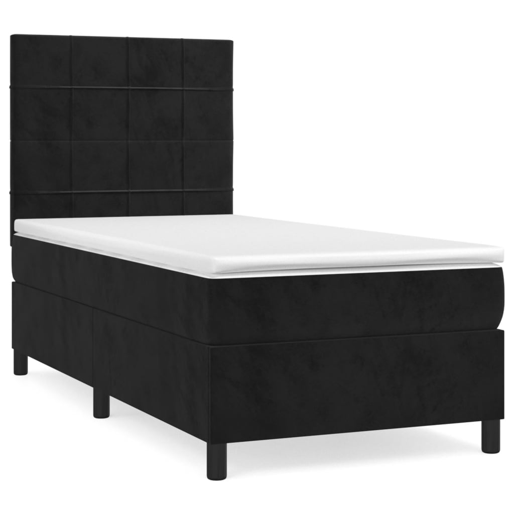 Κρεβάτι Boxspring με Στρώμα Μαύρο 90x190 εκ. Βελούδινο