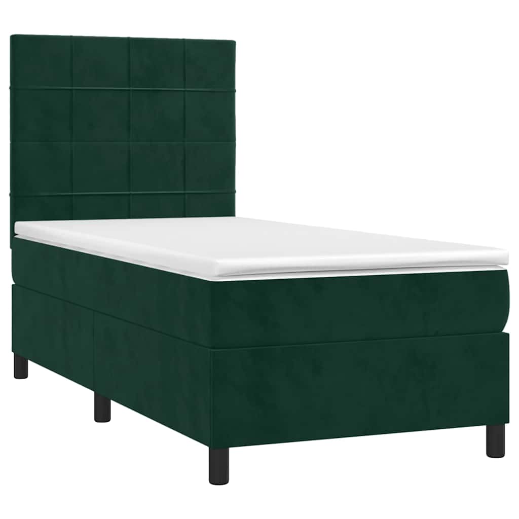 Κρεβάτι Boxspring με Στρώμα Σκούρο Πράσινο 90x190 εκ. Βελούδινο