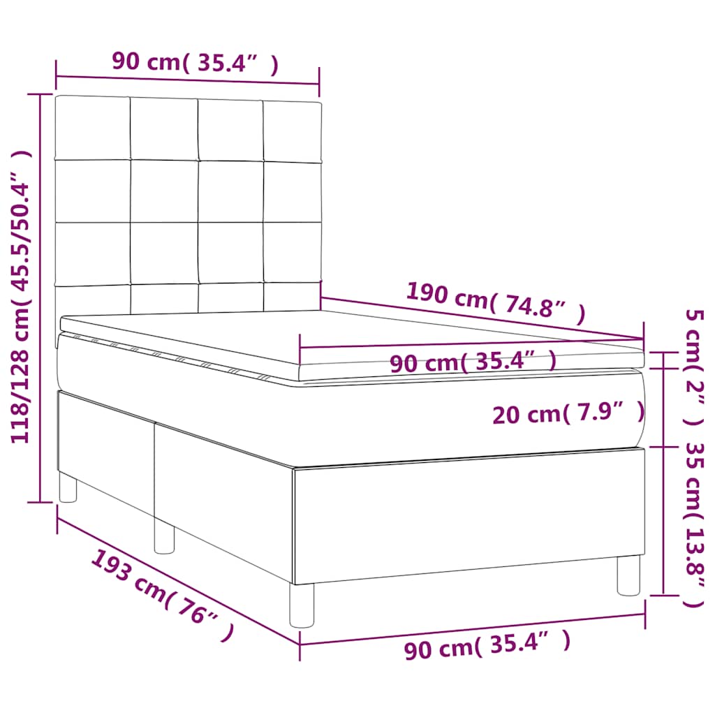 Κρεβάτι Boxspring με Στρώμα Σκούρο Πράσινο 90x190 εκ. Βελούδινο
