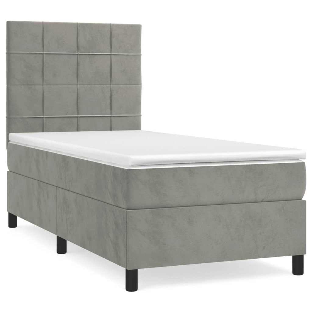 Κρεβάτι Boxspring με Στρώμα Ανοιχτό Γκρι 90x200 εκ. Βελούδινο - Pakobazaar