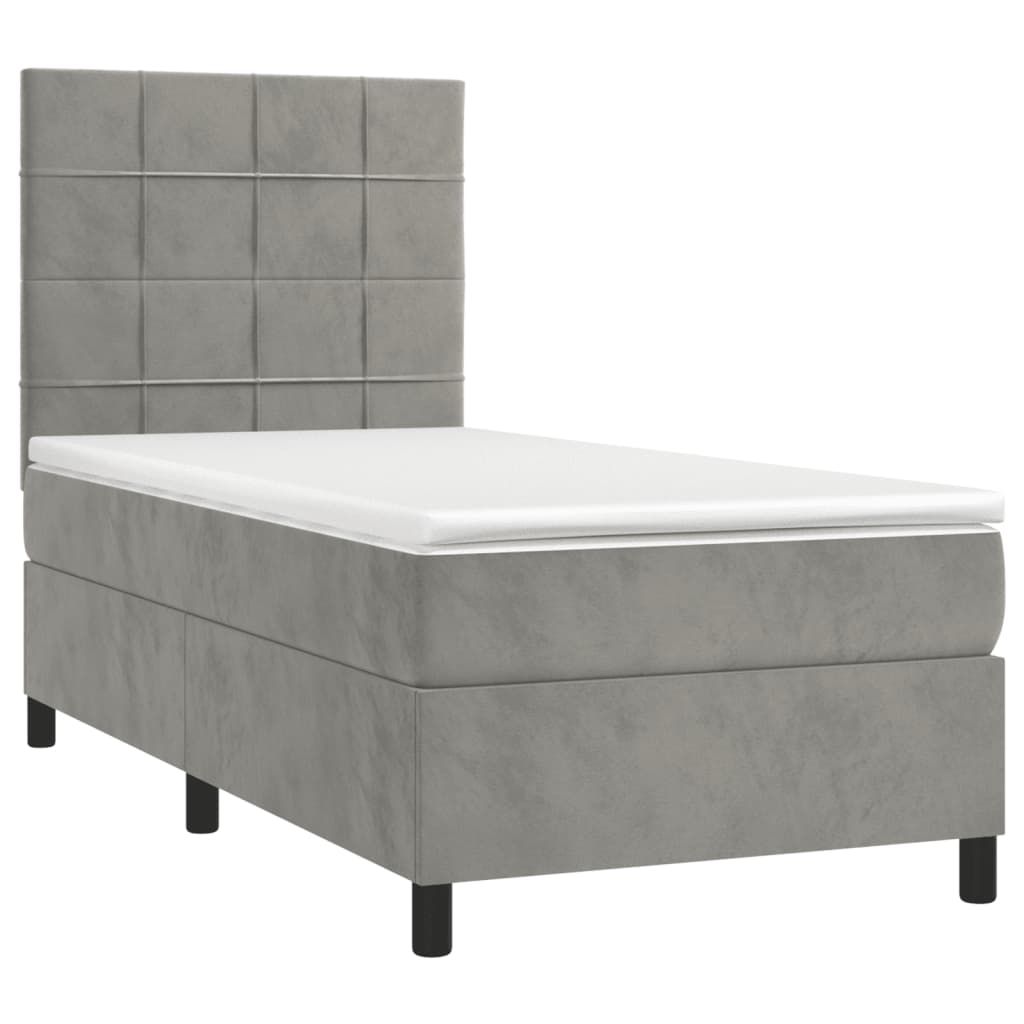Κρεβάτι Boxspring με Στρώμα Ανοιχτό Γκρι 90x200 εκ. Βελούδινο - Pakobazaar
