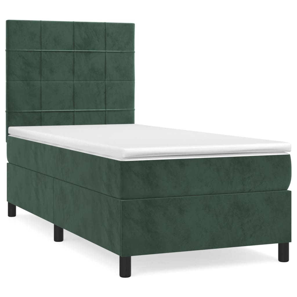 Κρεβάτι Boxspring με Στρώμα Σκούρο Πράσινο 90x200 εκ. Βελούδινο
