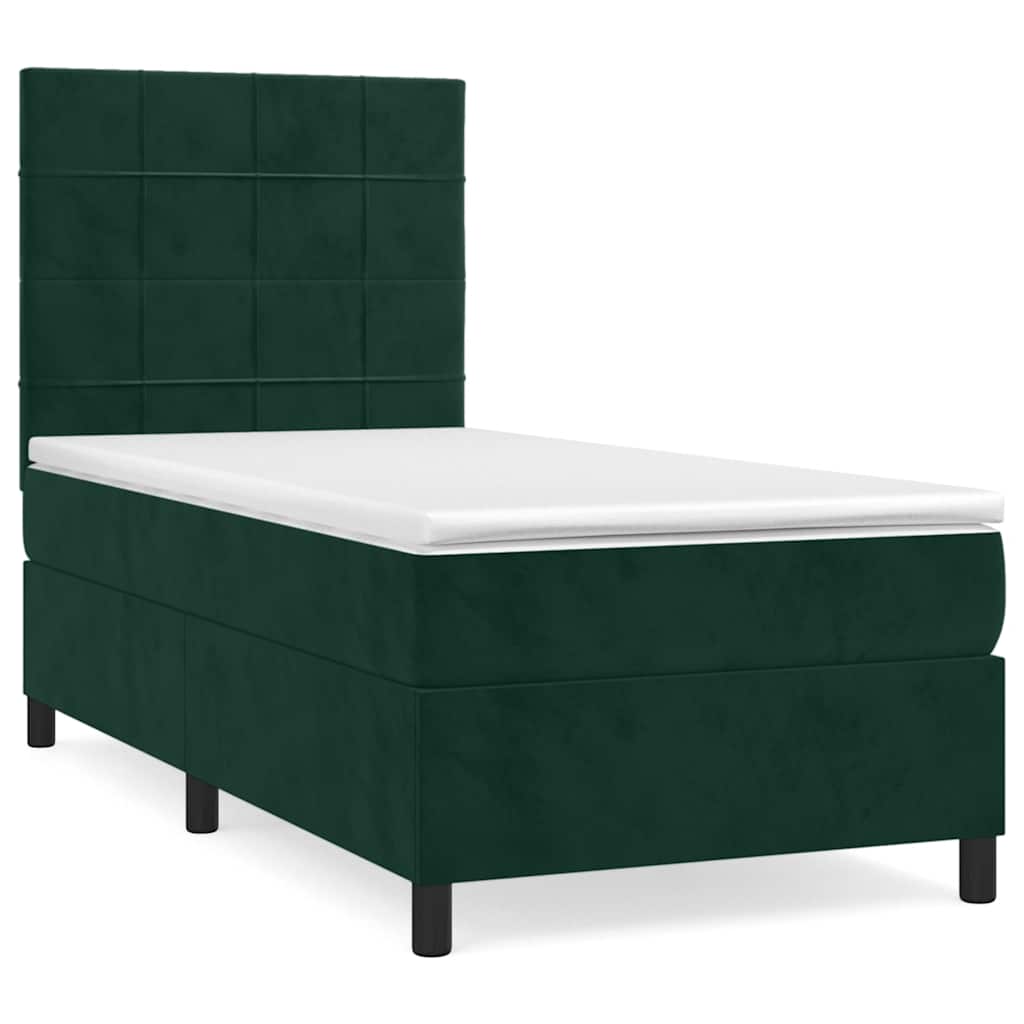Κρεβάτι Boxspring με Στρώμα Σκούρο Πράσινο 100x200εκ. Βελούδινο