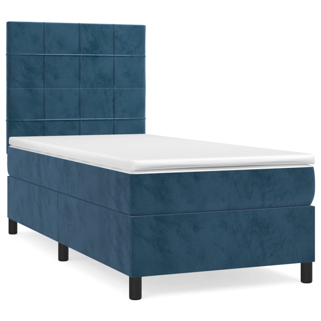 Κρεβάτι Boxspring με Στρώμα Σκούρο Μπλε 100x200 εκ. Βελούδινο