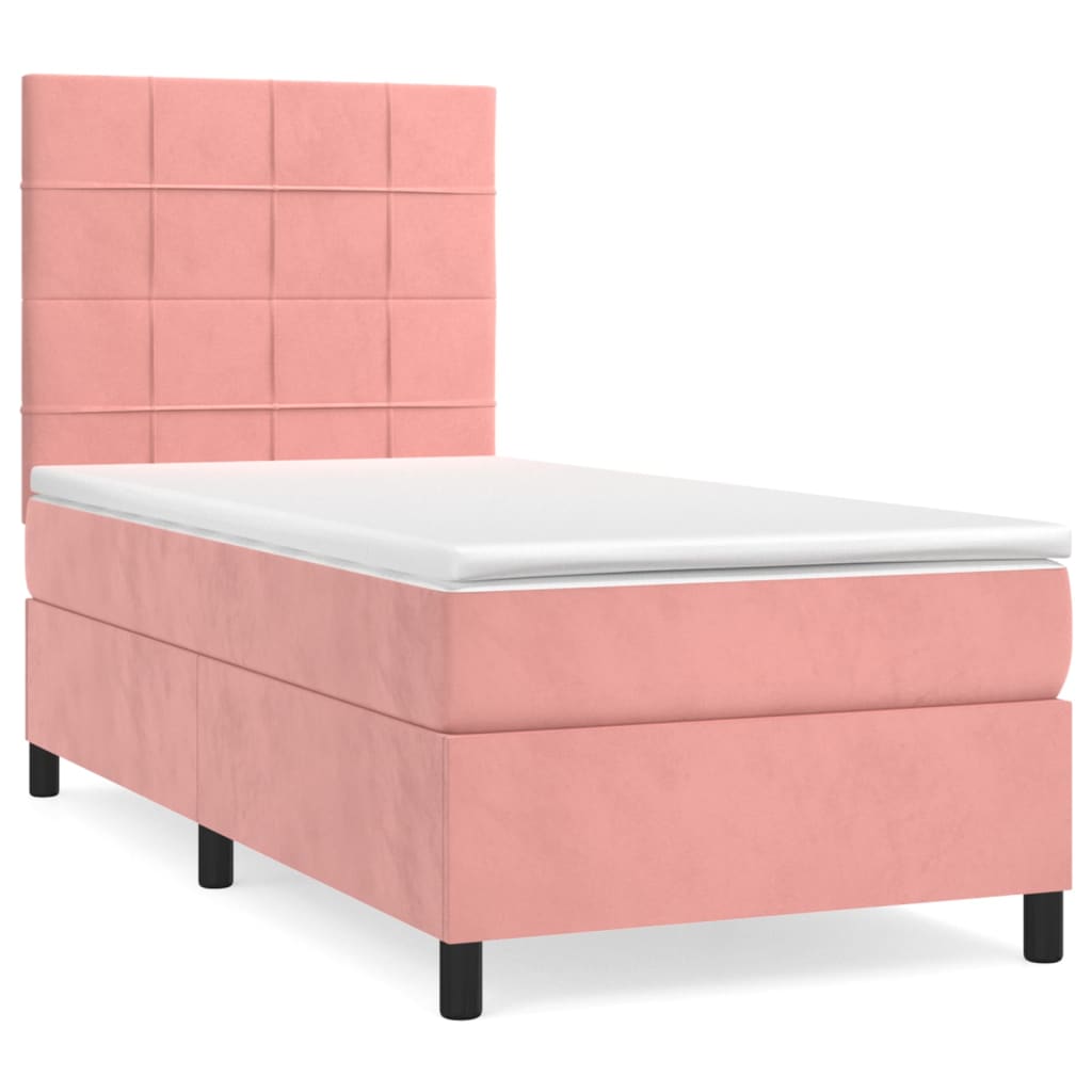 Κρεβάτι Boxspring με Στρώμα Ροζ 100x200 εκ. Βελούδινο