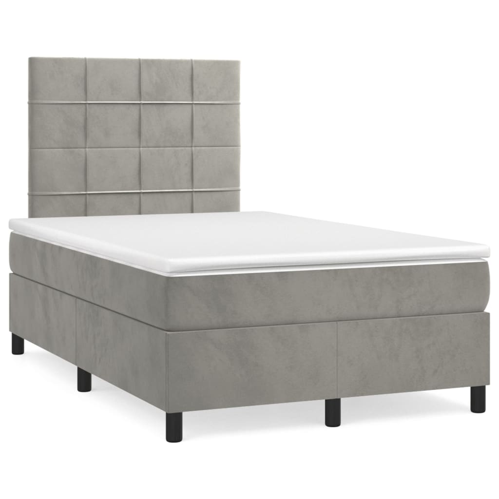 Κρεβάτι Boxspring με Στρώμα Ανοιχτό Γκρι 120x200 εκ. Βελούδινο